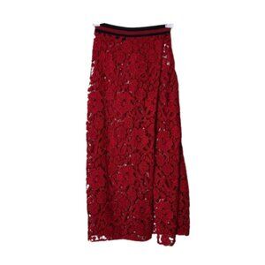 Salvatore Ferragamo red lace floral poppy sheer midi skirt womens XXS/XS